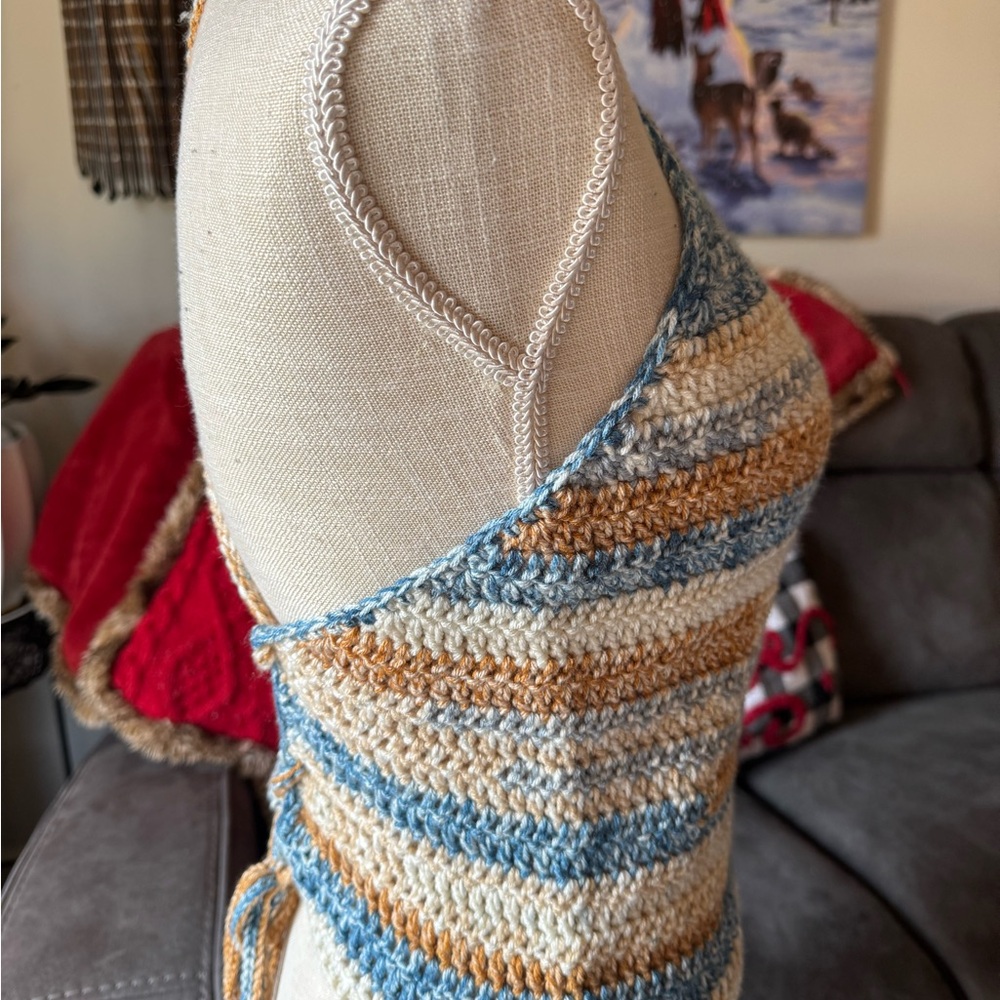 Striped Crochet Halter Top in Blues and Browns, Handmade 🤎💙 - Picture 2 of 6